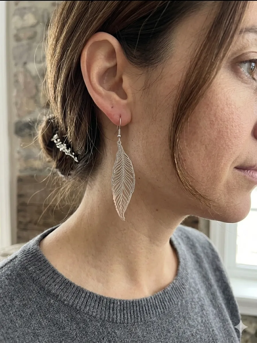 Feather Silhouette Earrings (0.2mm Optimized) view 3
