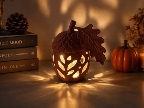 Accesorio de iluminación decorativa: Acorn Lantern with Oak Leaf – Autumn LED — referencia de MakerWorld