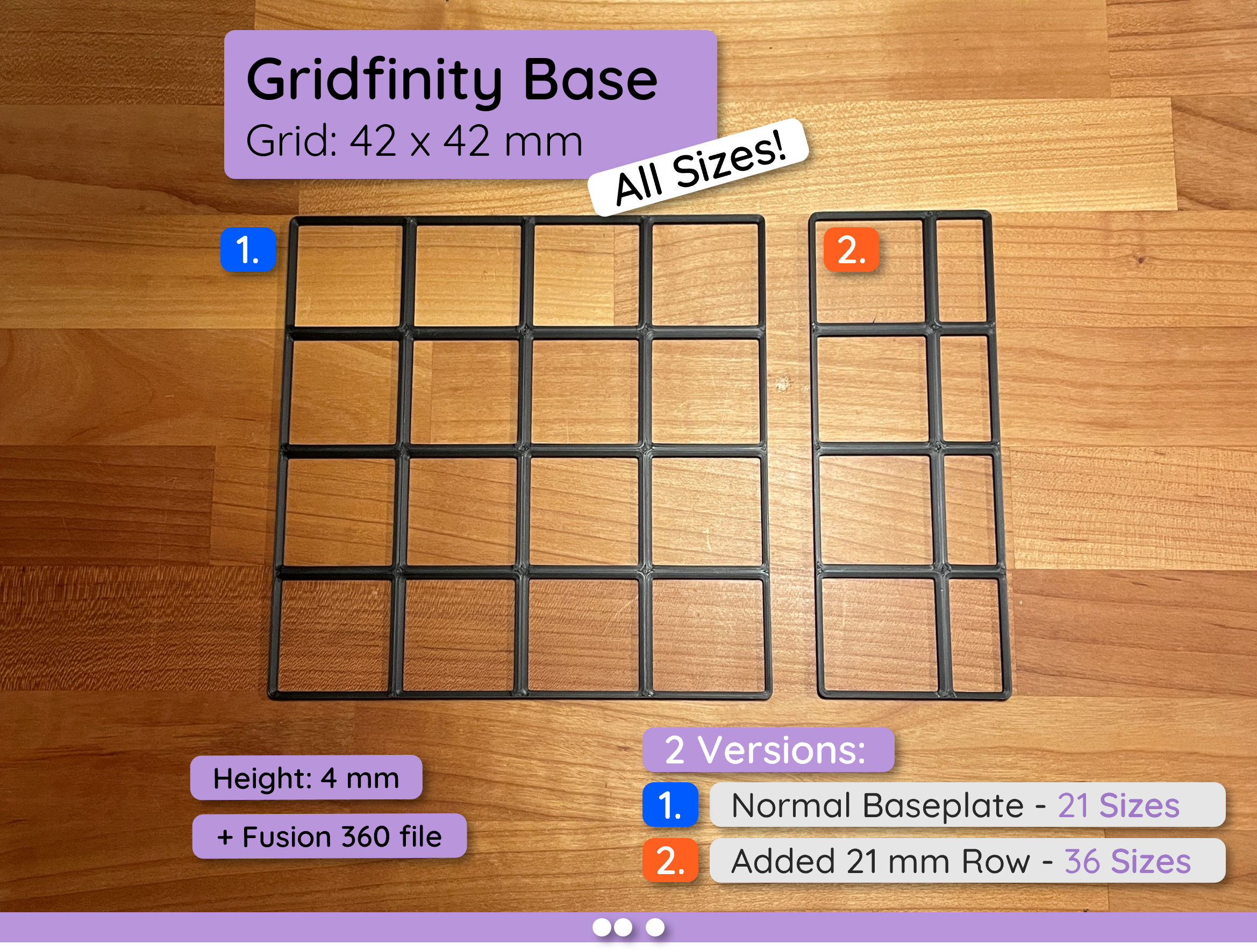 Miniatura 6 do modelo 3D Gridfinity Baseplate 4mm –  Std. & Half‑Spacing