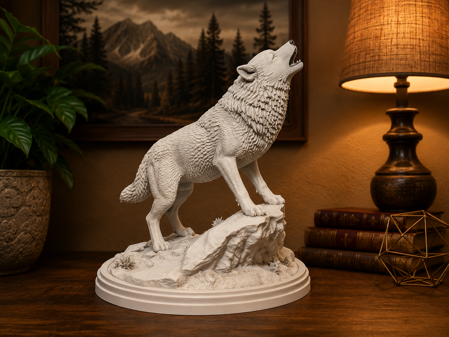 Realistic Howling Wolf Figurine Detailed Wildlife