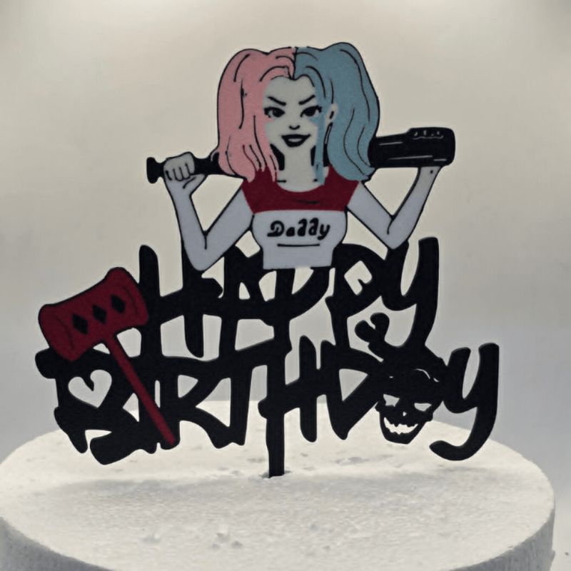 Harley Queen Happy Birthday cake topper