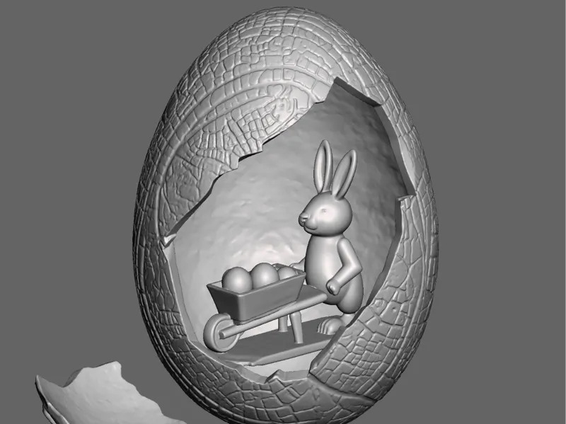 Easter egg with rabbit with wheelbarrow for Easter