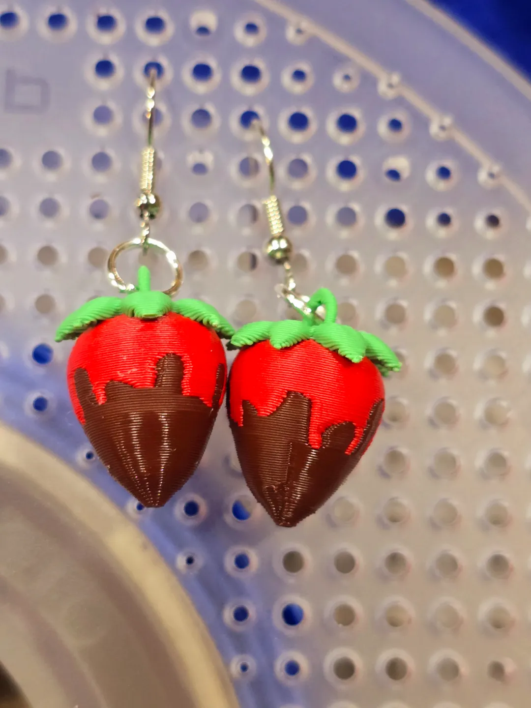 3D Chocolate covered strawberry earrings view 2