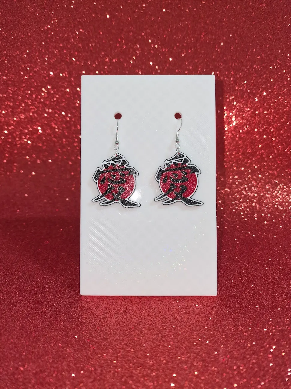 Kanji love earrings view 2
