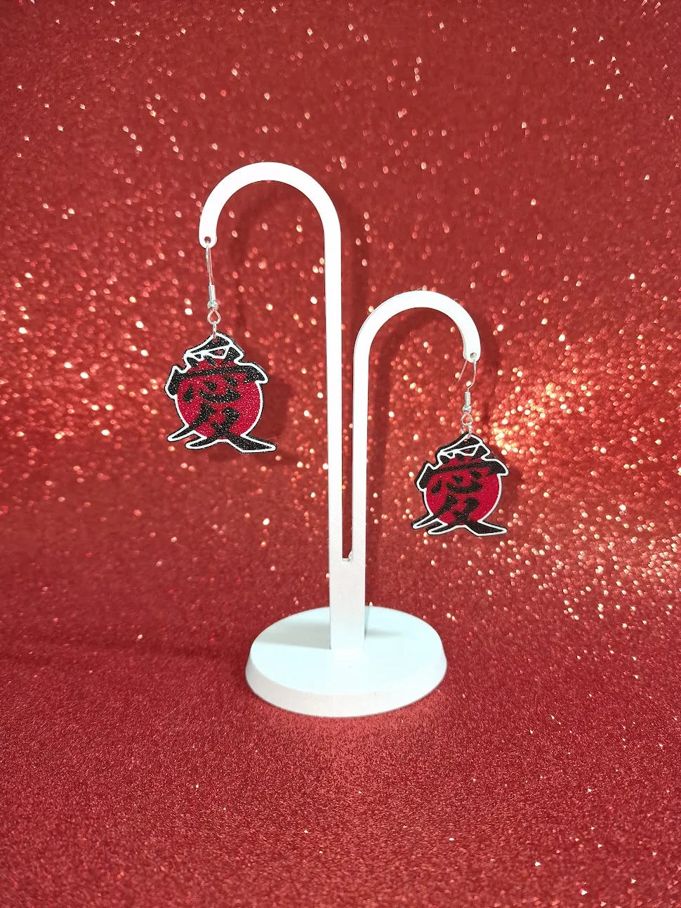 Kanji love earrings view 3