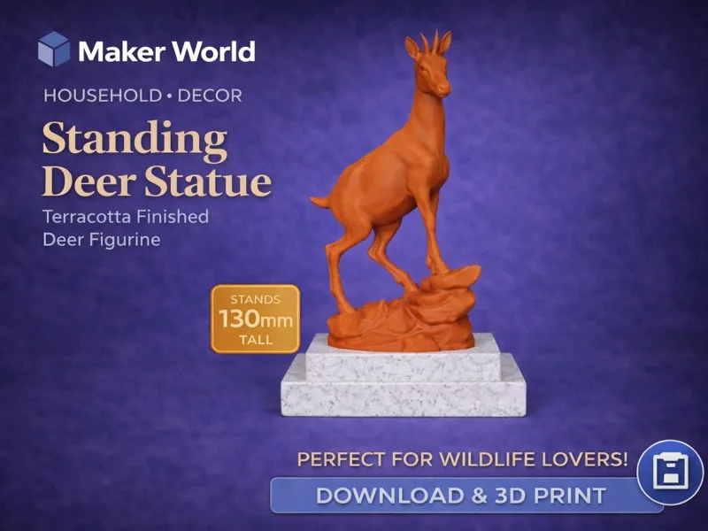 Roe Deer Doe on Marble Plinth – Terracotta Matte