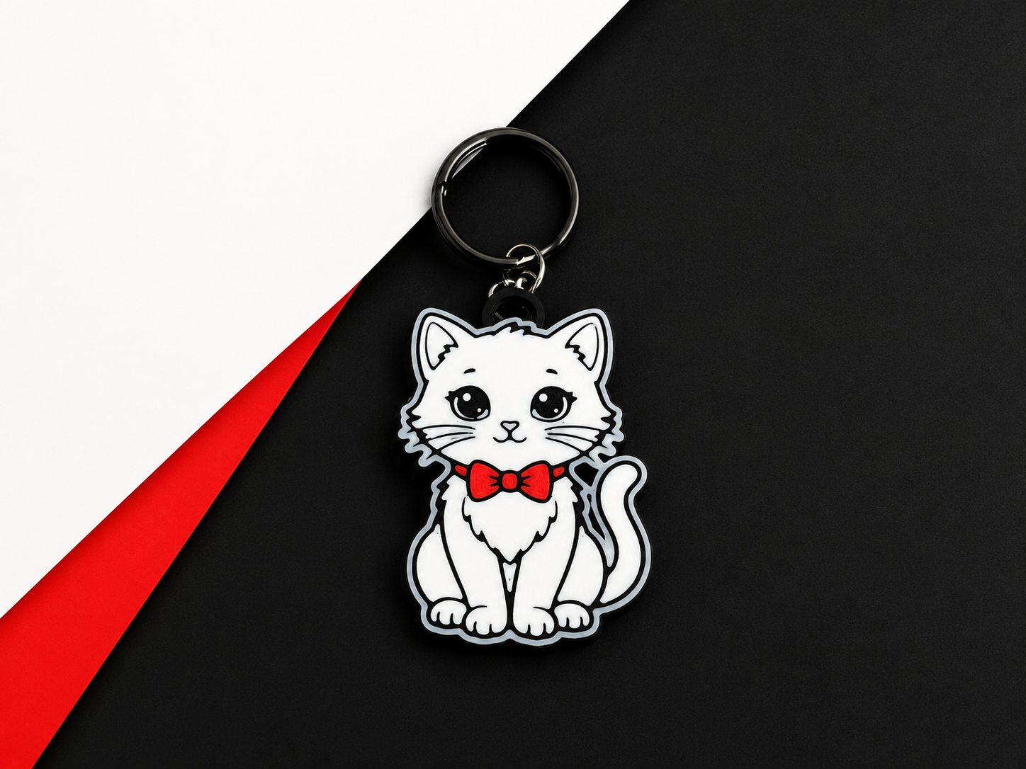 adorable white kitten keychain