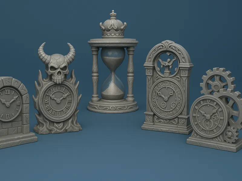 Fantasy Clocks and Hourglass Set