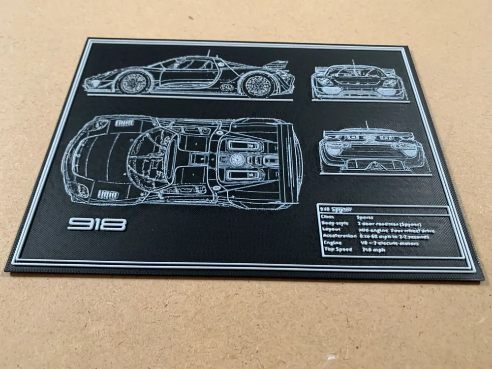 Hueforge - Porsche 918 Spyder Blueprint by HFX Creations