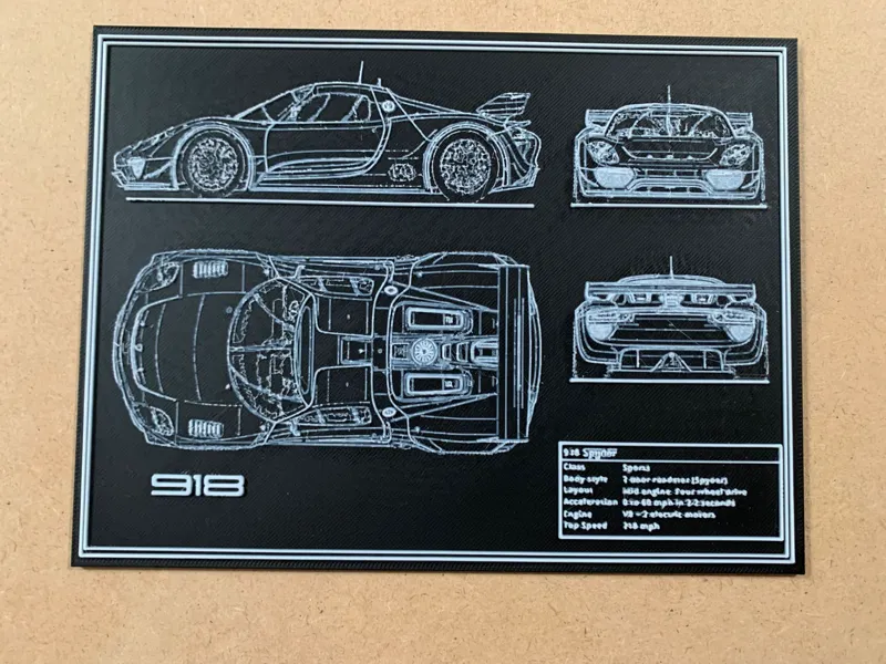 Hueforge - Porsche 918 spyder Blueprint