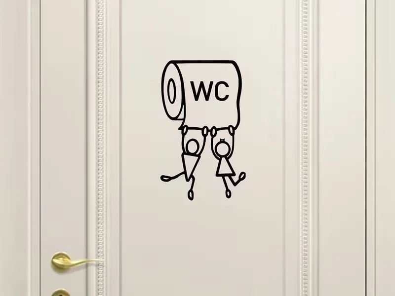 Funny WC Sign - Toilet Paper Stick Figures
