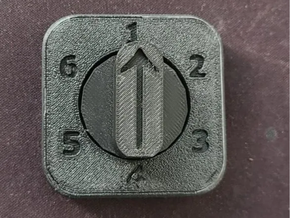 Rotational counter 1 to 6 with a satisfying click