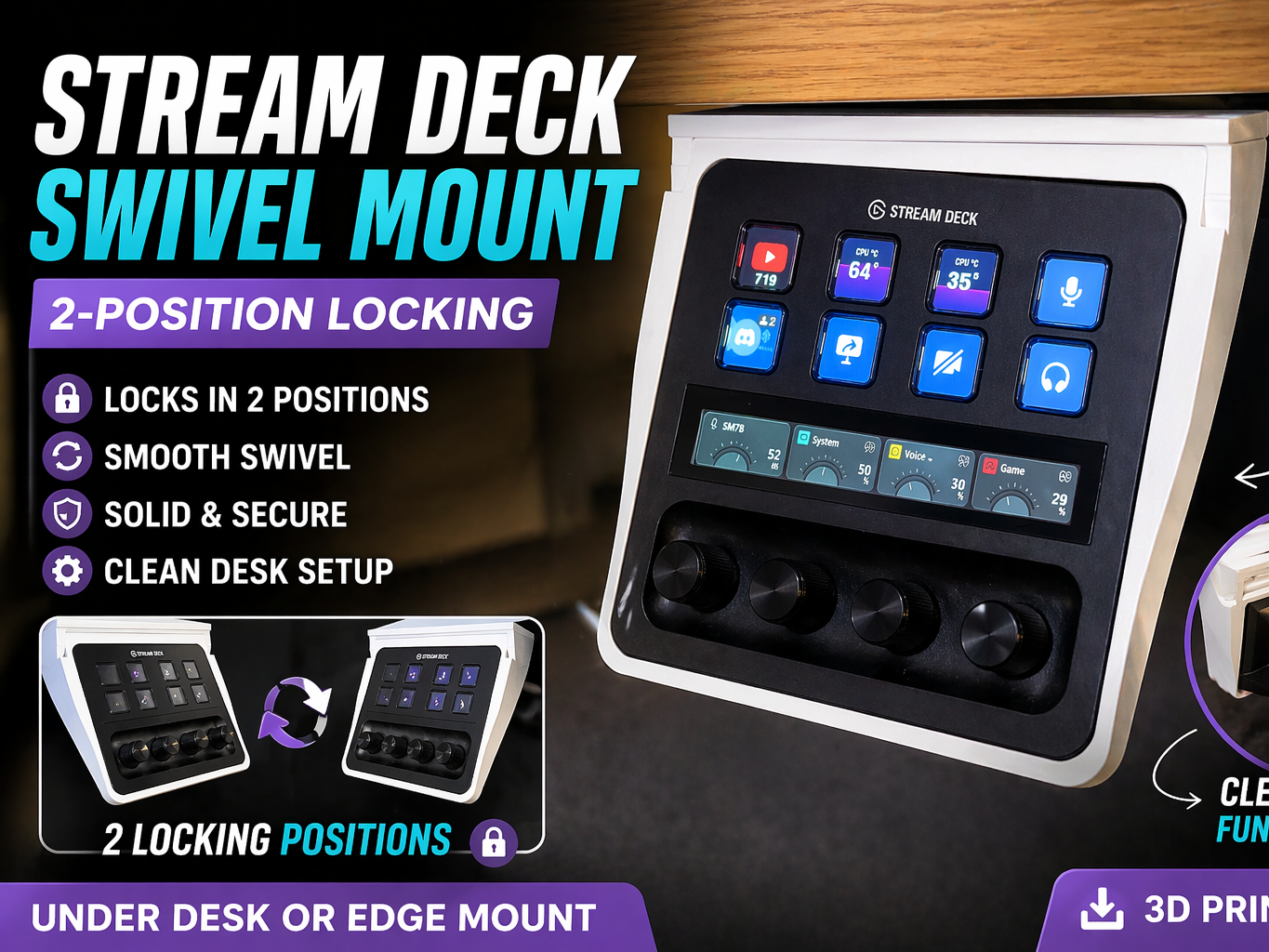V6 Stream Deck Plus XLR Compatible Swivel Mount