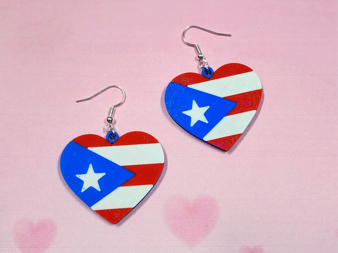 Flag of Puerto Rico Heart Earrings