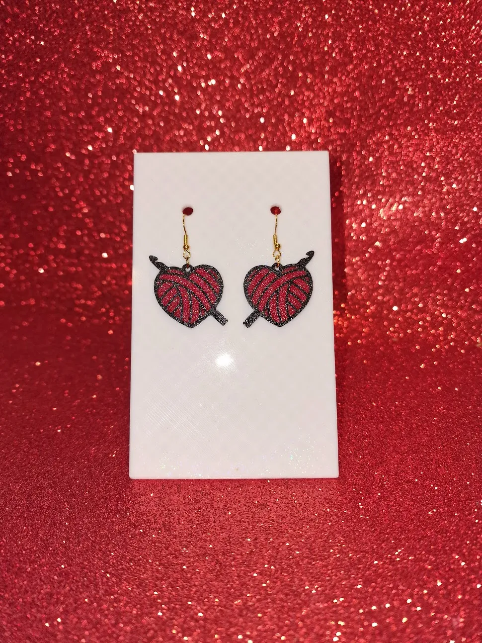 Wool ball heart earrings view 2