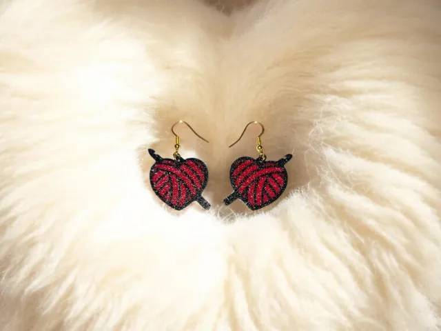 Wool ball heart earrings