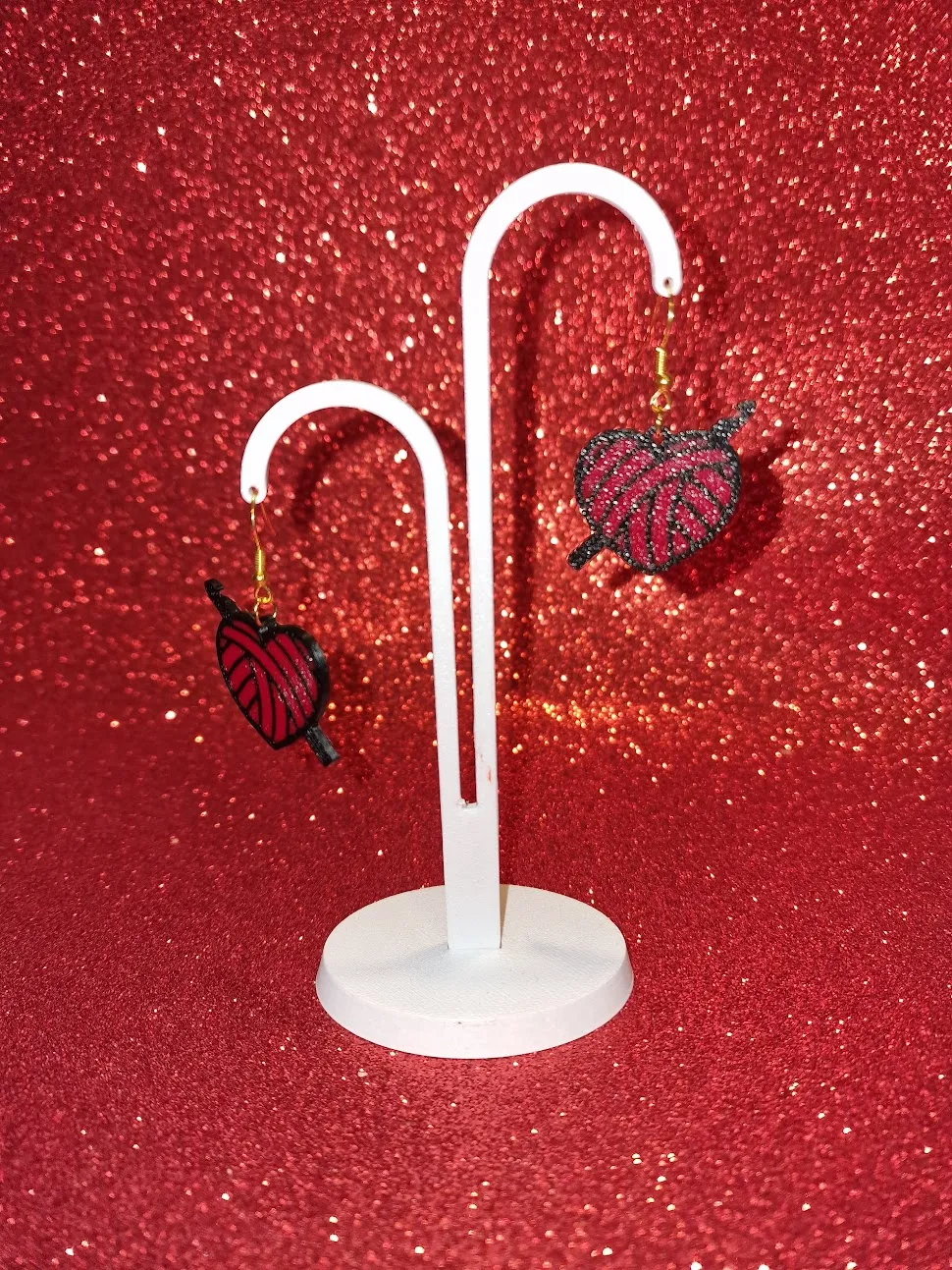 Wool ball heart earrings view 3
