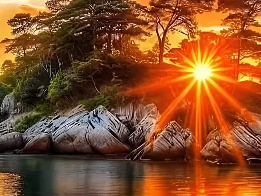 Sunset over water - HueForge