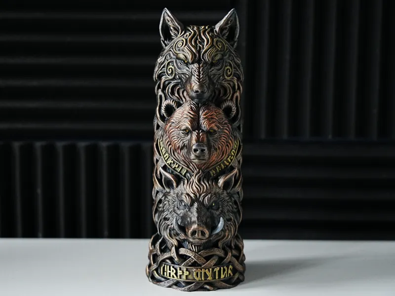 Mythic Forest Totem – Wolf, Bear & Boar Relief
