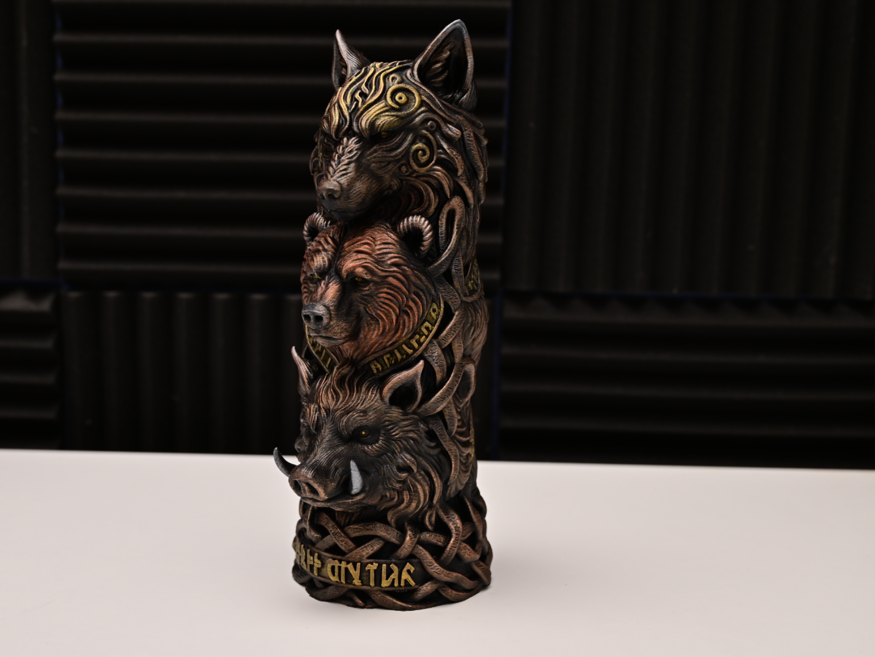 Mythic Forest Totem – Wolf, Bear & Boar Relief