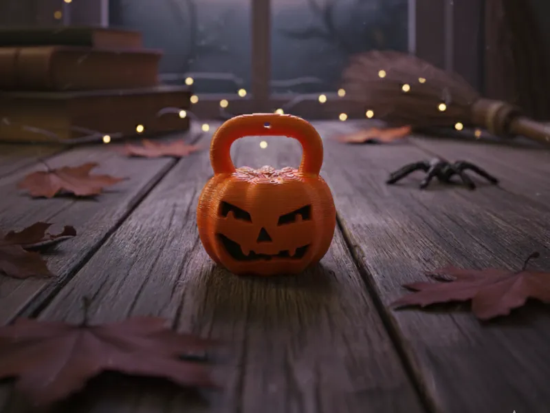 Jack-o'-Lantern Kettlebell Keychain