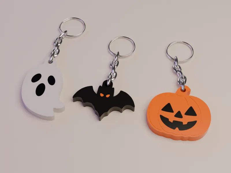 Halloween 3D Keychain Set - Pumpkin, Ghost & Bat