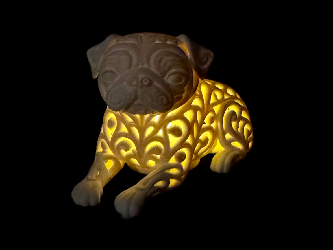 Mops im Ornament - Stil für LED-Teelicht (liegend)