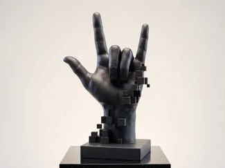 Voxel Glitch Disintegrating Rock Hand