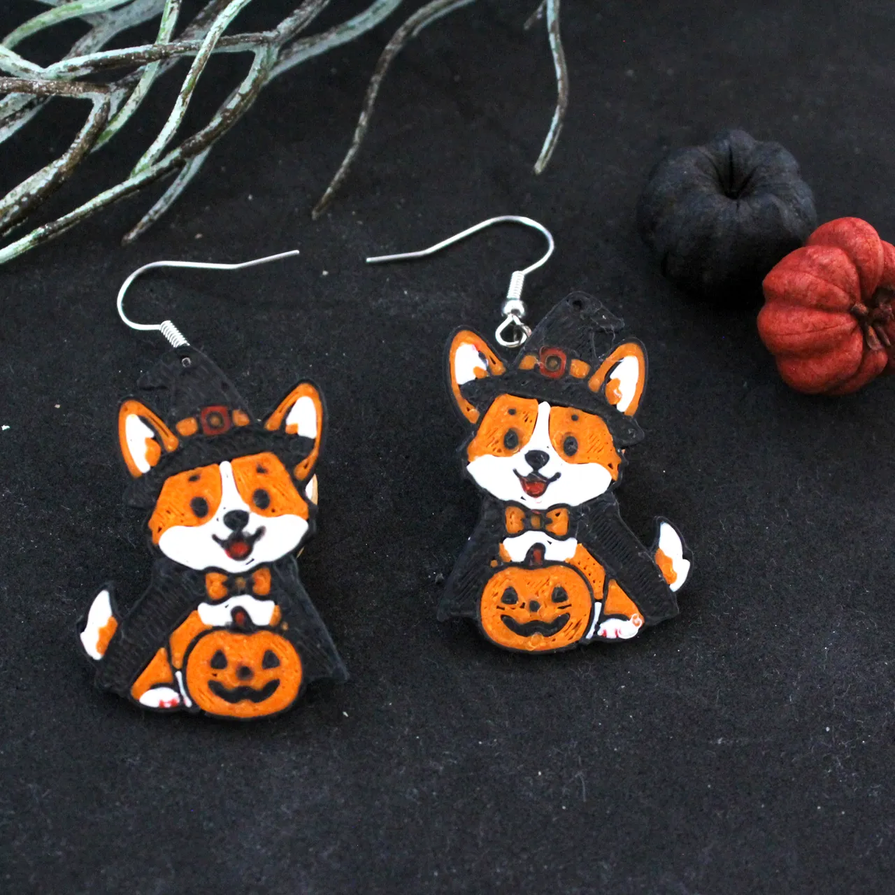 Corgi Pumpkin Halloween Earrings Jewelry view 2