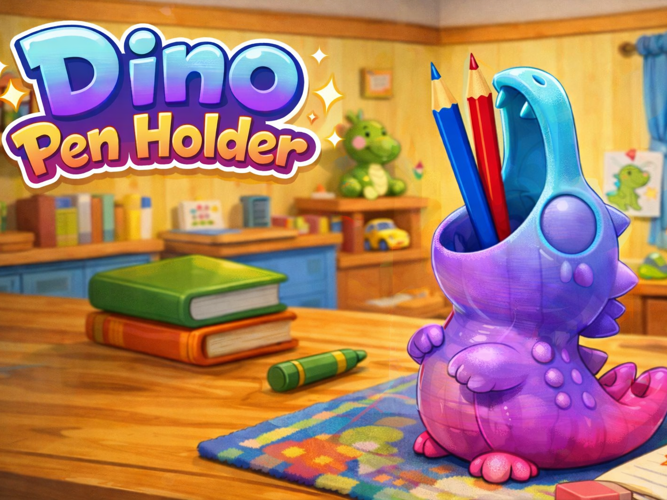 Dino Pen Holder – Cute Dinosaur Desk Organizer