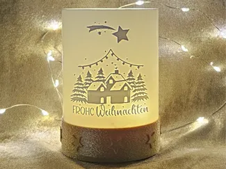 Windlicht "Frohe Weihnachten" mit Sternen Sockel