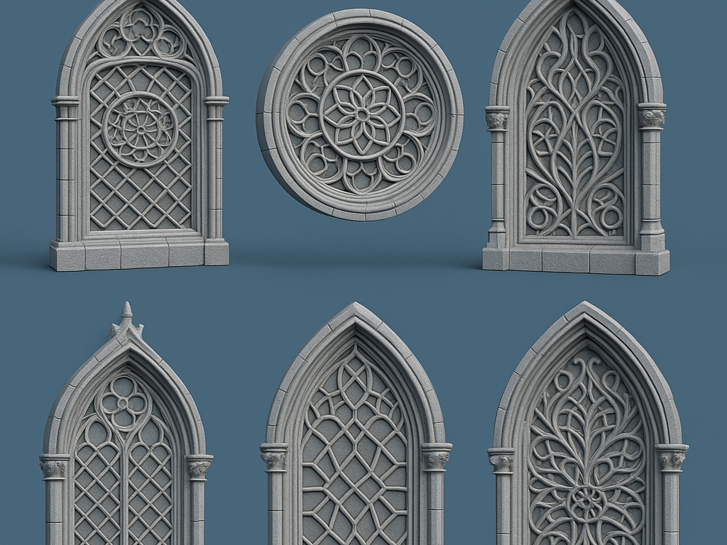 Grand Gothic Rose & Cathedral Window Set Ornate 