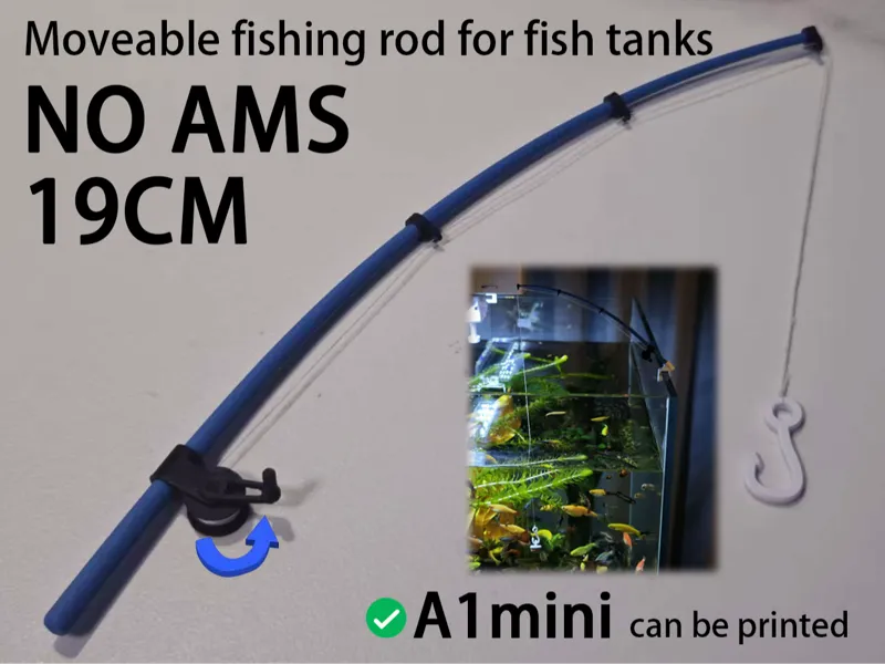 Moveable fishing rod for fish tanks