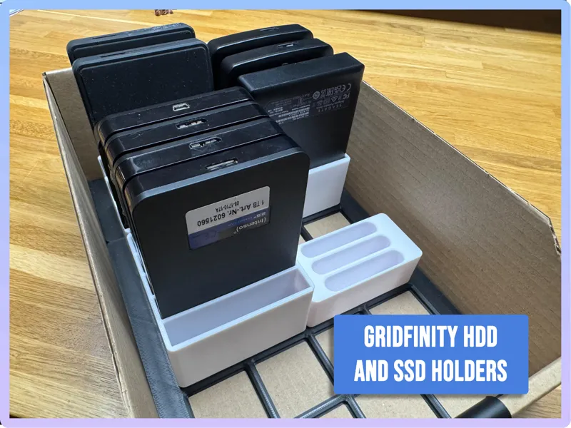 Gridfinity SSD and HDD Holders - various Sizes