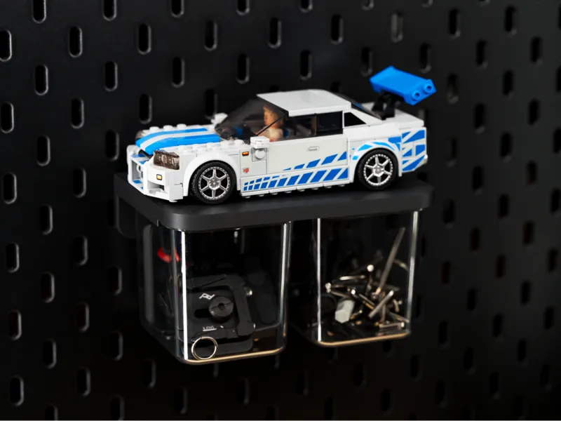 Skadis Shelf with dual clear container mounts