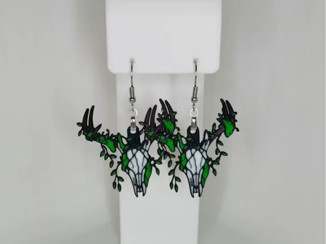 Deer Skull Forest Earrings – 3D Printed