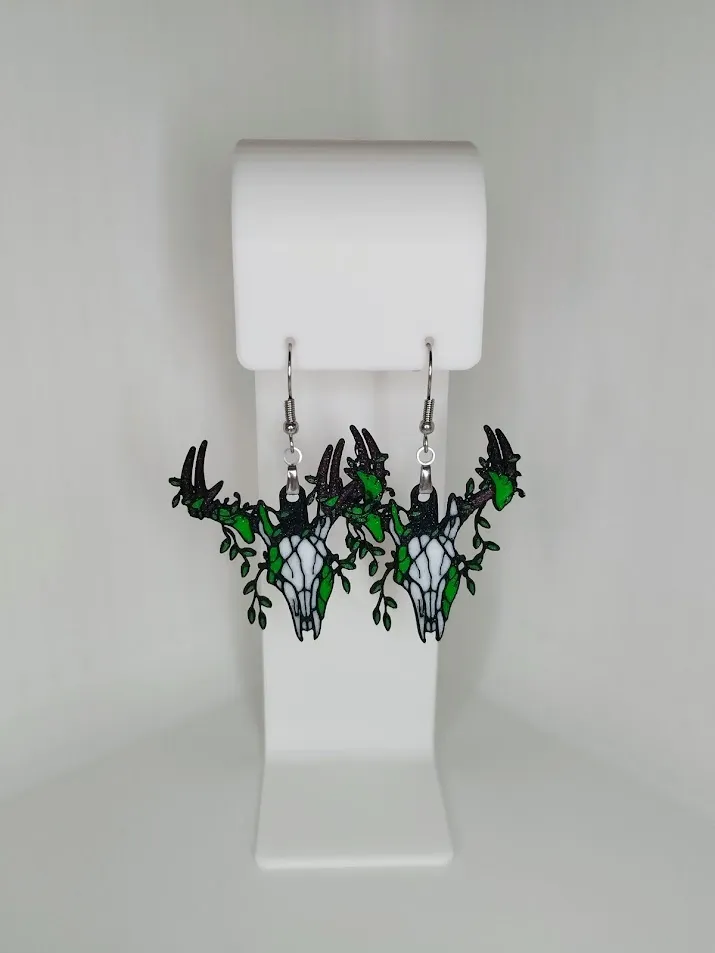 Deer Skull Forest Earrings – 3D Printed view 2