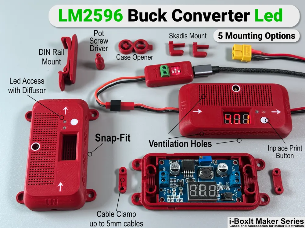 Caja o estuche: LM2596 Buck Converter Display Case | Snap-Fit. Referencia del modelo original.
