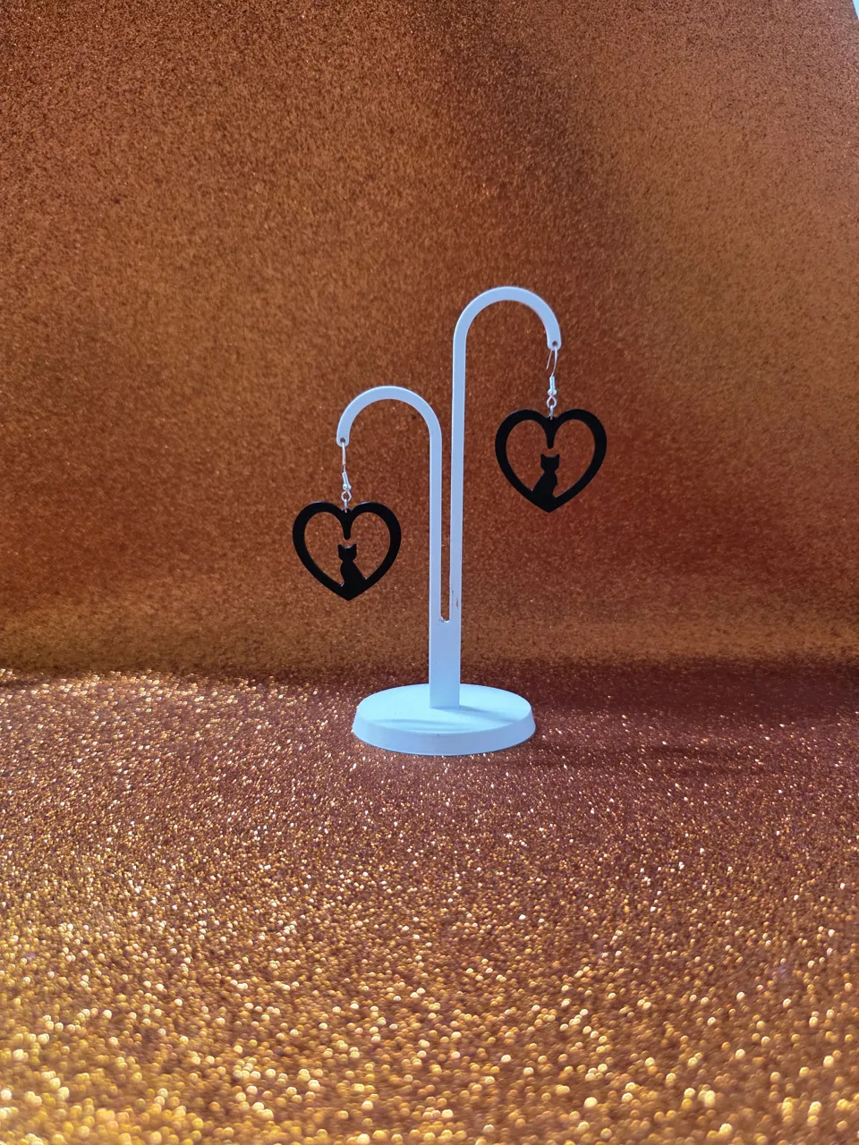 Cat in the heart earrings view 3