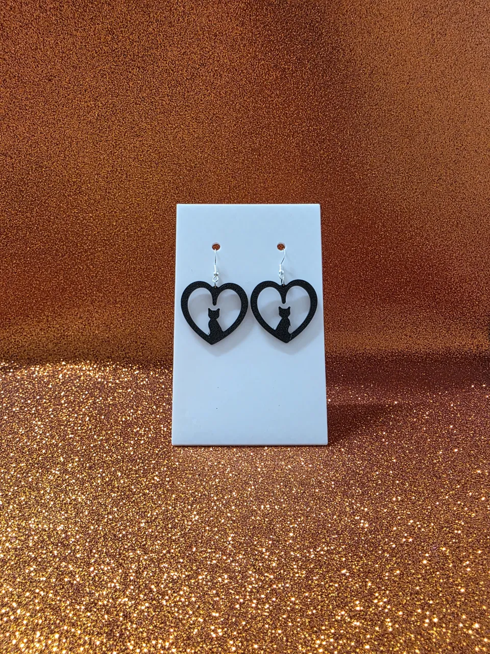 Cat in the heart earrings view 2