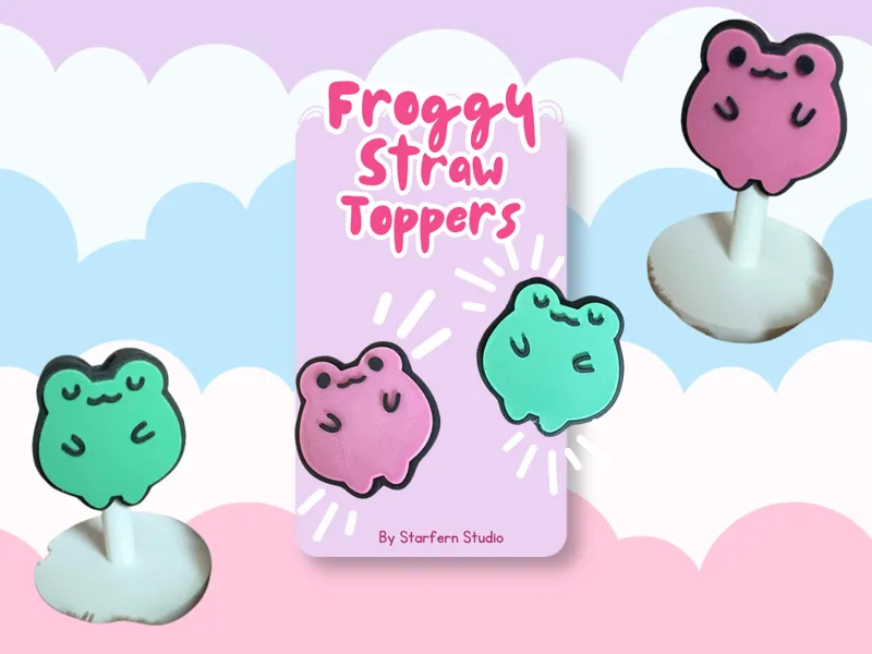 Kawaii Frog Straw Toppers (10mm/Stanley Sized)