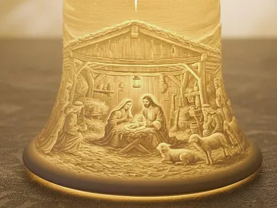 Christmas Bell Lithophane with Nativity Scene