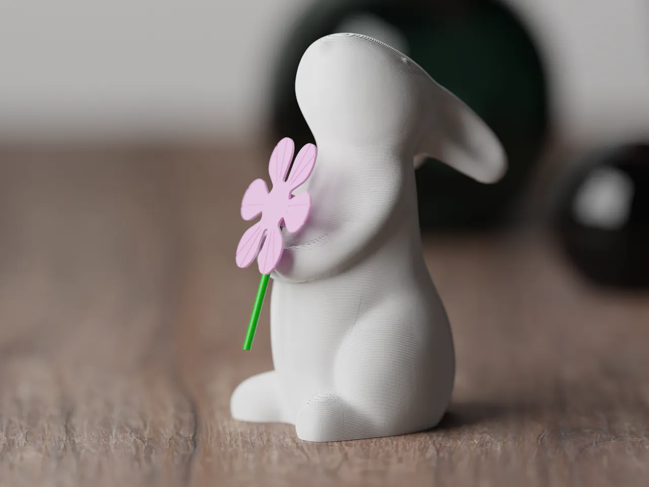 Modern minimalistic easter bunny with flower hands view 4