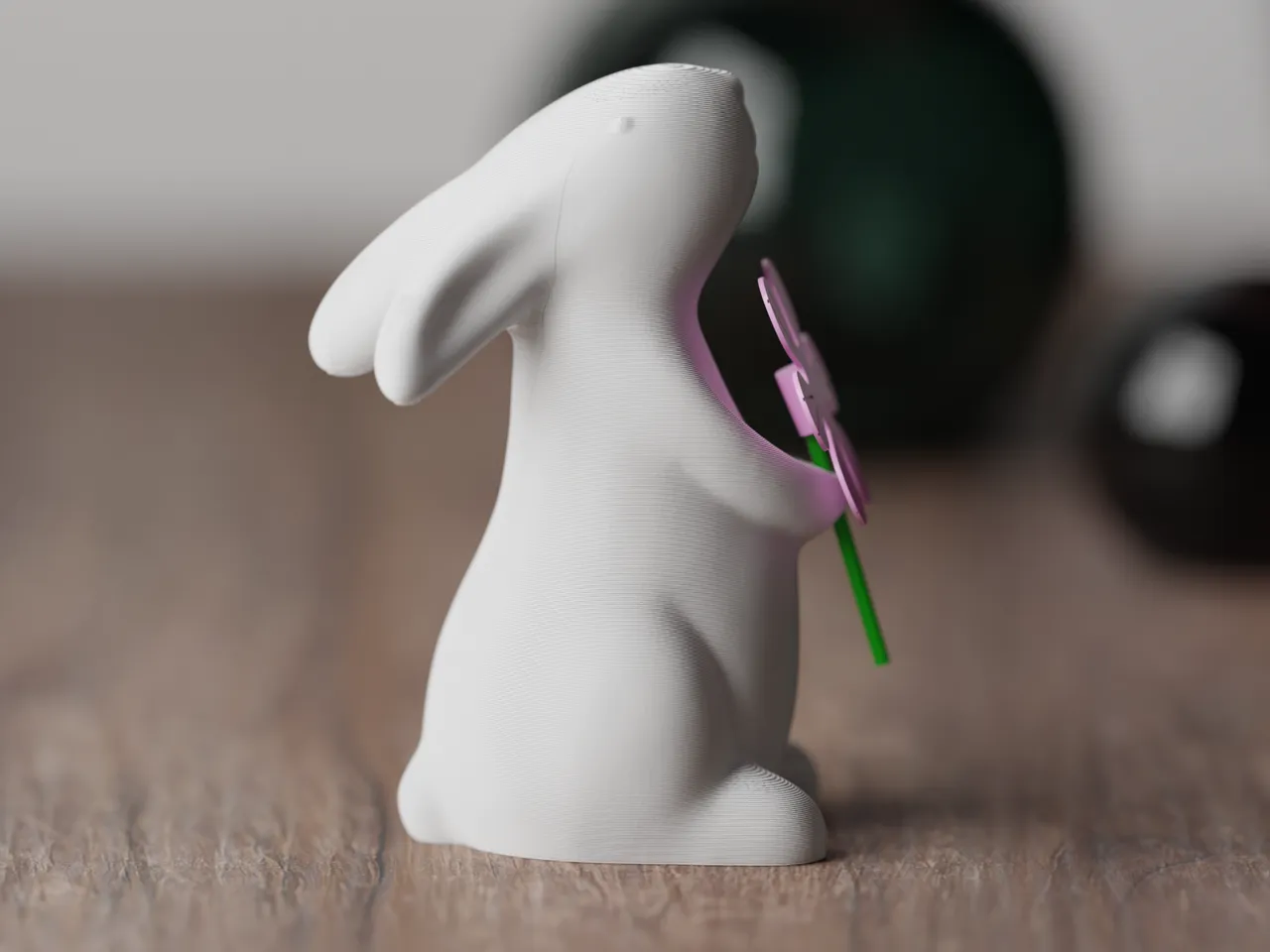 Modern minimalistic easter bunny with flower hands view 3