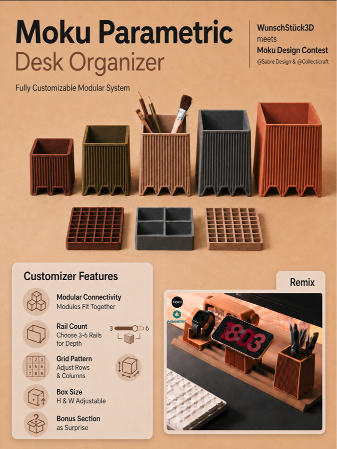 エトモクワークス et.moku works 38WOODBASE comp Moku Parametric Desk Organizer Japandi Style Pen - Free 3D Print