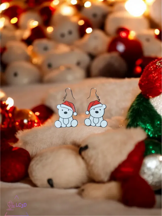 Christmas white bear earrings