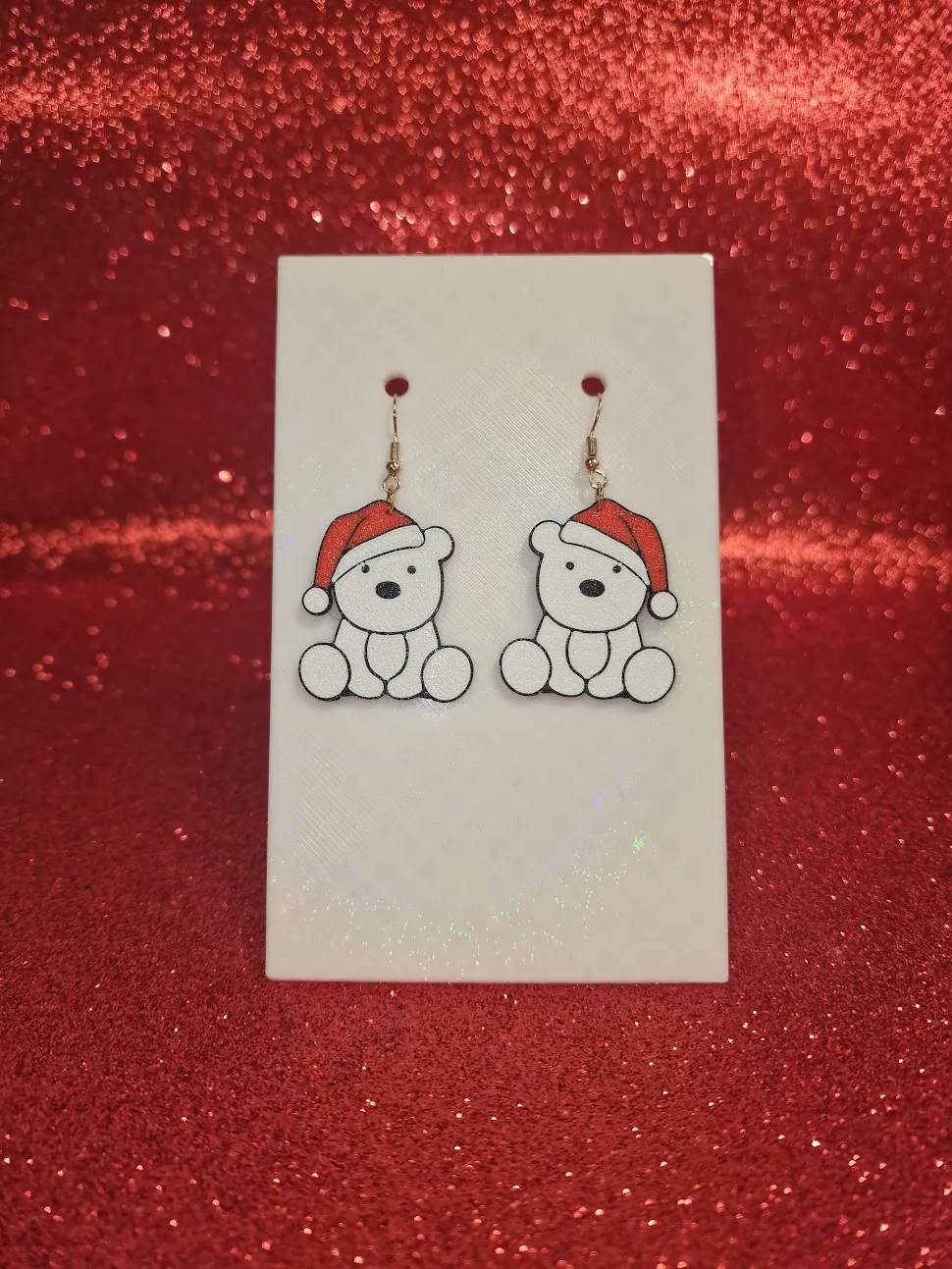 Christmas white bear earrings view 2