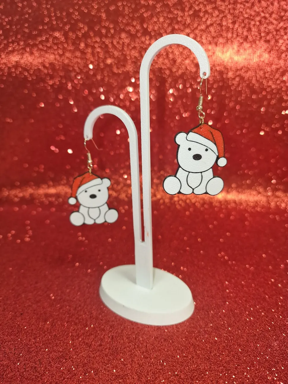 Christmas white bear earrings view 3
