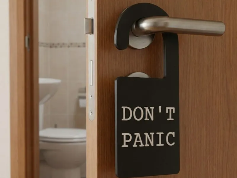 DON'T PANIC - Funny Bathroom/Toilet Door Sign