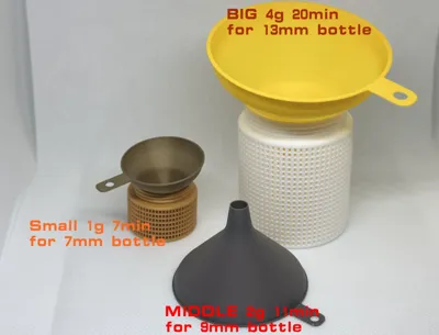 Small funnel, medium funnel, large funnel. Only 1g, 2g, 4g needed. Seamless, perfect funnel